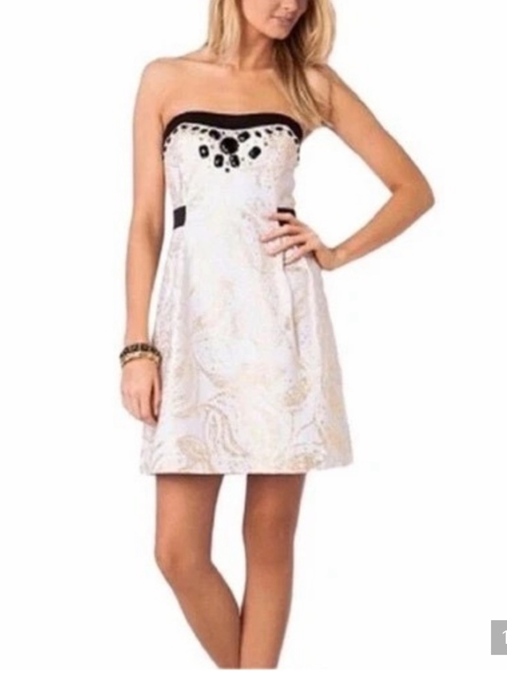 Lilly Pulitzer White Strapless A-Line Dress with Black Trim